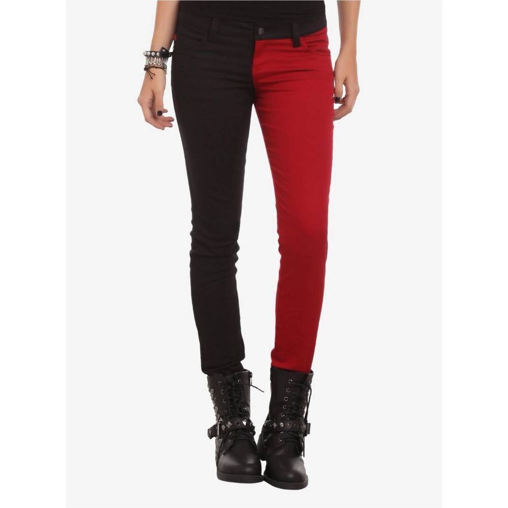 Royal Bones Tripp NYC Daang Goodman Red Black Split Skinny Jeans Goth Alt Emo